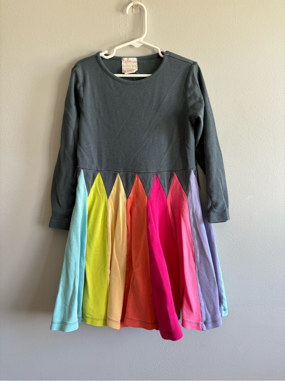 Lemon Loves Lime Charcoal Dress with Multicolor Rainbow Panels
